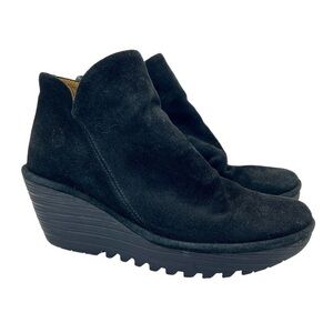 Fly London Women's Yama Black Suede Wedge Ankle Boots